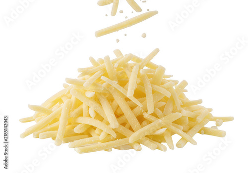 Shredded cheese pieces falling isolated on transparent background