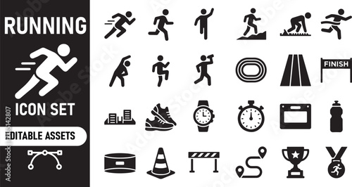 Running and athletics sport icon set