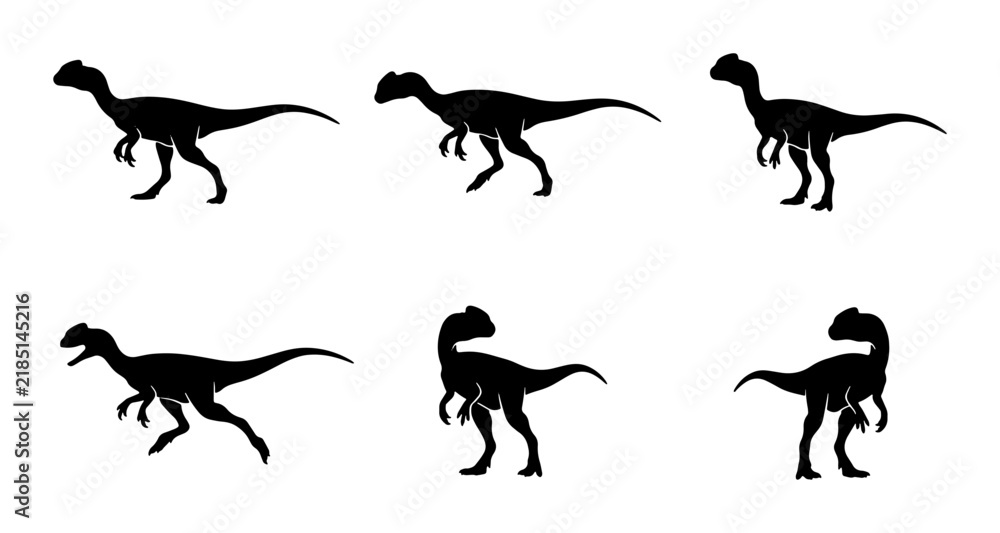 Obraz premium Dinosaur Silhouette Animation Sequence, Prehistoric Creature Motion Graphics, Raptor Character Sprite Sheet