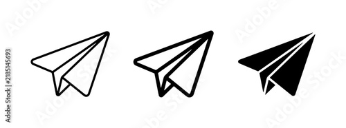 Paper Airplane Icons: Simple Line Art, Outline, and Solid Black Vector Graphics for Messaging and Travel Concepts