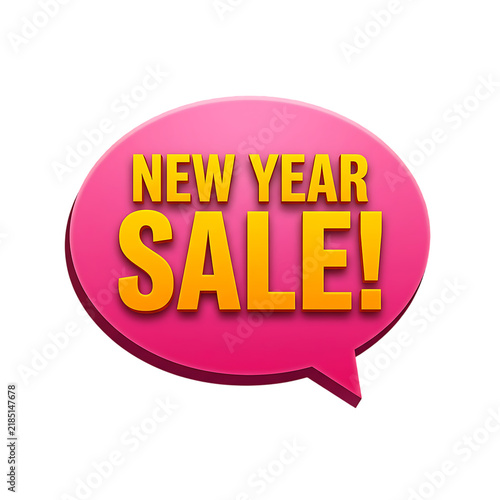 Pink speech bubble with bold 'new year sale!' text, isolated on transparent background.