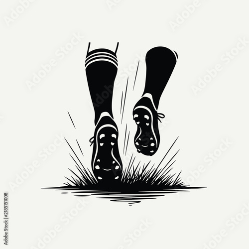 Detailed illustration of soccer cleats firmly planted on green grass, representing the sport's connection to the playing field.
