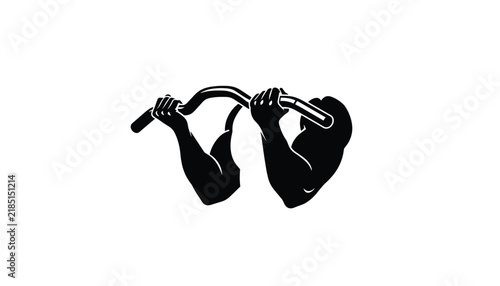 Powerful silhouette of two muscular arms performing a pull-up, symbolizing dedication to strength training and upper body fitness.