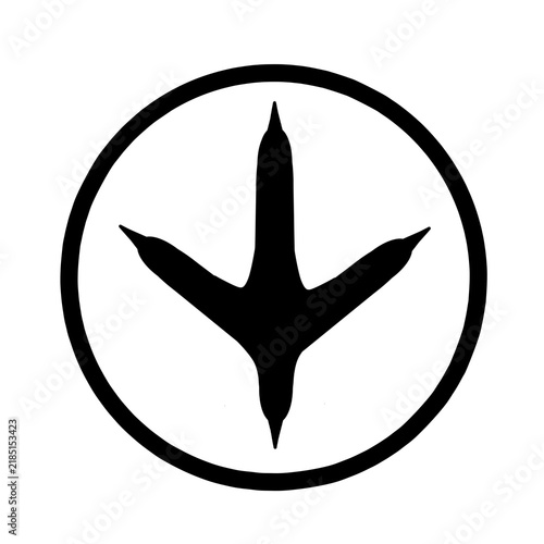 Bird footprint icon in a circular outline. Turkey bird foot print silhouette. Chicken Foot silhouette icon. Bird foot print silhouette