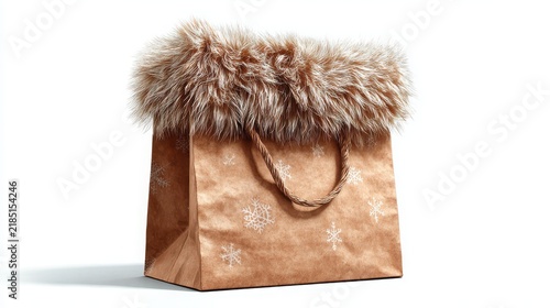 Brown paper shopping bag with dried flowers isolated on a white background