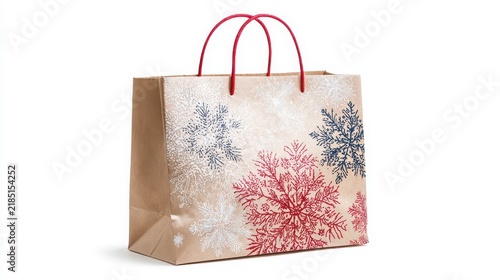Christmas shopping bag with snowflake pattern isolated on white background