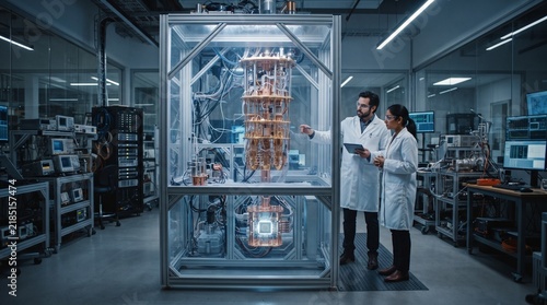 Scientists Researching Quantum Computing System in Advanced Technology Laboratory