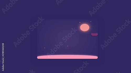 Minimalist Sunset Landscape Animation with Soft Glowing Sun Against Dark Background