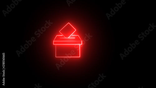 Red neon glowing ballot box icon with paper ballot being cast election politics democracy government illustration ballotbox