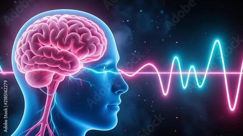 Glowing human brain neural network activity analysis in this digital science motion animation video clip concept