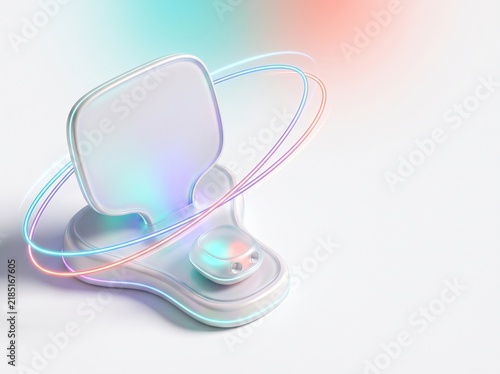 Futuristic 3d render of smart climate sensor device with glowing neon lines on white background. Innovative technology for heat monitoring and climate adaptation in resilient smart
