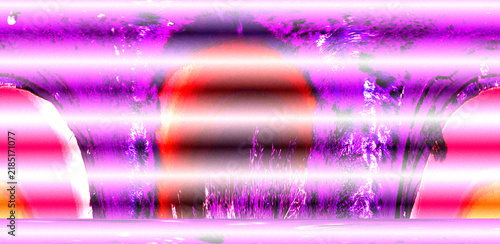 An abstract composition featuring bright pink and purple colors interspersed with horizontal white stripes. The vibrant hues create a dynamic visual effect.