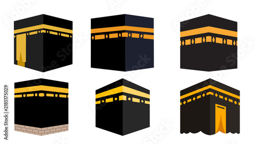 Quadro su tela Diverse vector illustrations of the Kaaba, the holy cube structure in Mecca, representing Islamic pilgrimage, worship, and the sacred Hajj and Omra rituals