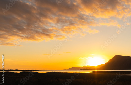 glorious sunset and dusk descending upon the Klein Mountains and Lagoon, Stanford, South Africa
