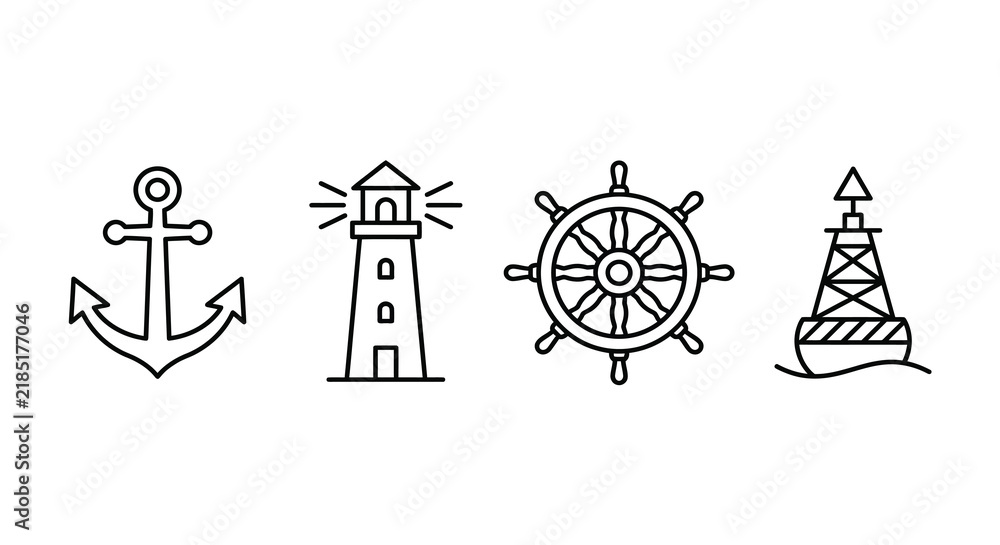 Fototapeta premium Maritime_symbols_icon_set_digne