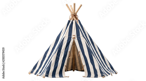 Obraz na plátně Classic blue and white striped play tent for kids indoor bedroom and outdoor garden camping fun area