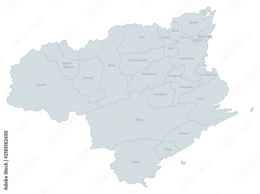 Fototapeta premium Administrative Divisions Map of Tokushima Prefecture, Japan