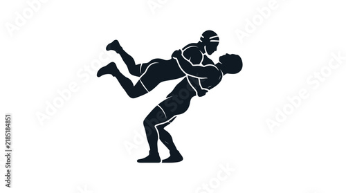 Professional wrestlers performing dramatic suplex throw vector illustration