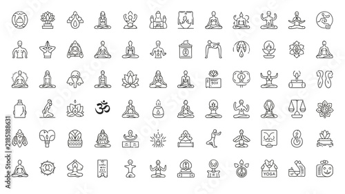 Yoga Icons Collection: Meditating Figures, Poses, Symbols, and Mindfulness Elements on Transparent Background