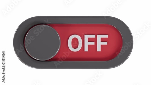 Slider Toggle Switch Button 3D Animation. On Off Red to Green Button on transparent and white background..