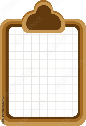 Wooden Clipboard with Grid Paper Sheet Office Stationery Flat Line Art Vector Illustration