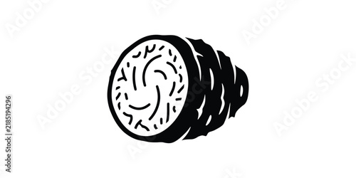 Black and white stylized illustration of a taro root vegetable slice.