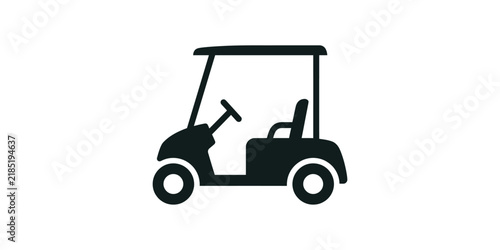 Black silhouette icon of a golf cart isolated on a white background.