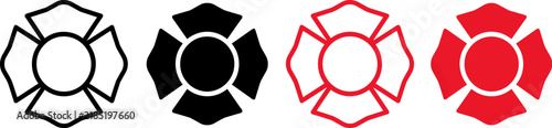Firefighter maltese cross crest vector icon set