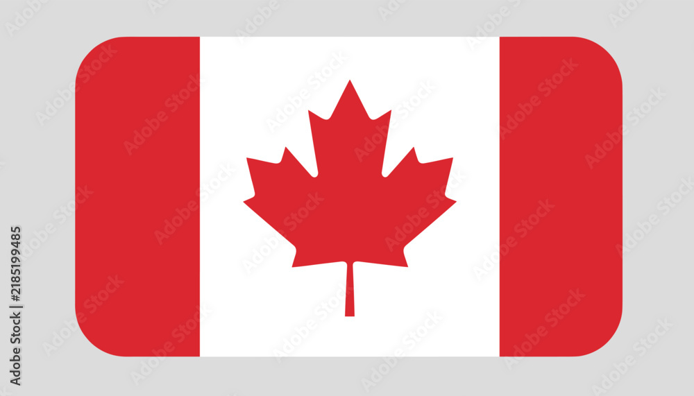 Obraz premium National flag of Canada shown as a rounded rectangular sticker with the iconic red maple leaf on a white field between two red bars.