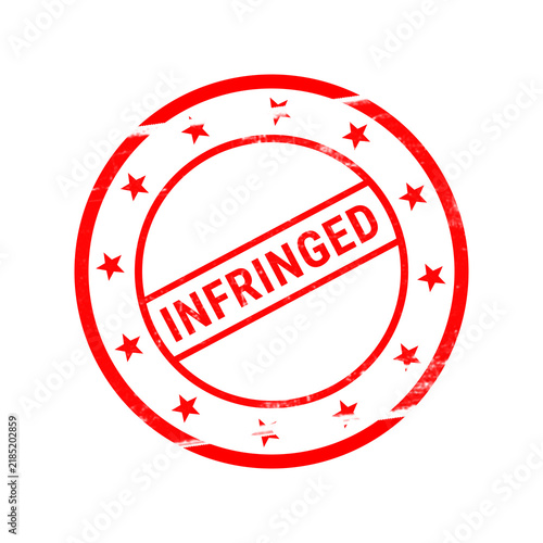 Inferred red rubber stamp, grunge round postal seal with stars, distressed ink certification mark