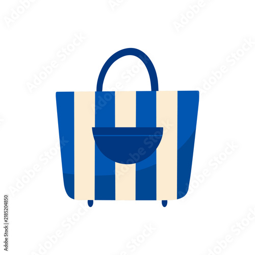 Blue and White Striped Beach Tote Bag Illustration
