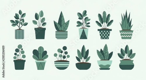 Collection of decorative potted plants vector illustration isolated on white