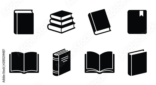 Fotografie Collection of black book silhouettes with varying orientations and open pages