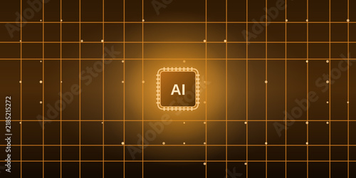 Bright orange and gold artificial intelligence circuit grid background, a clean circuit grid surrounding a glowing chip, abstract futuristic design for branding, brochure and cover, edition 2.
