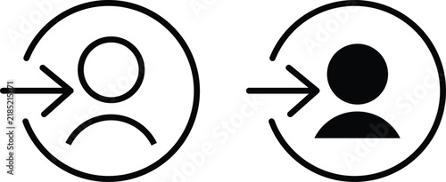 Two minimalist user profile login icons with arrow pointing towards person