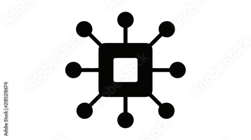 Vector illustration of central processing unit chip with connected nodes on a transparent background