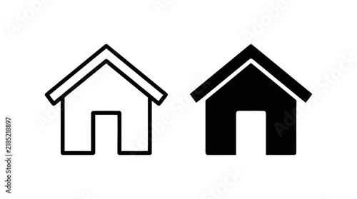 Vector illustration of set of house icons, outline and solid style on a transparent background