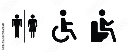 Restroom Sign Icon Set Toilet WC Bathroom Public Service Symbol Male Female Disabled Wheelchair Vector Illustration Graphic Element Isolated White Background