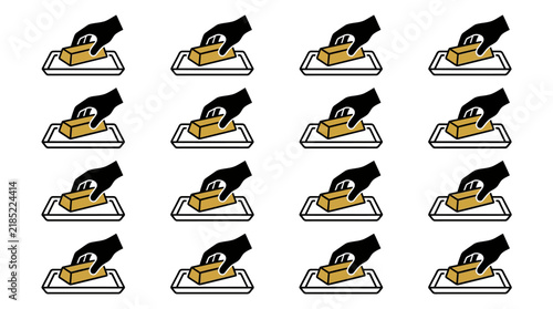 Sleek Black and Gold Hand Planing Wooden Block Animation Sequence for UI Design or Craftsmanship Tutorials