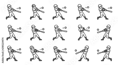 Clean Black and White Baseball Batting Stance Instructional Diagram with Sequential Positions with high quality professional line art symbols for modern creative design and digital branding projects