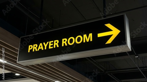 Illuminated Prayer Room Hanging Directional Sign in Modern Facility