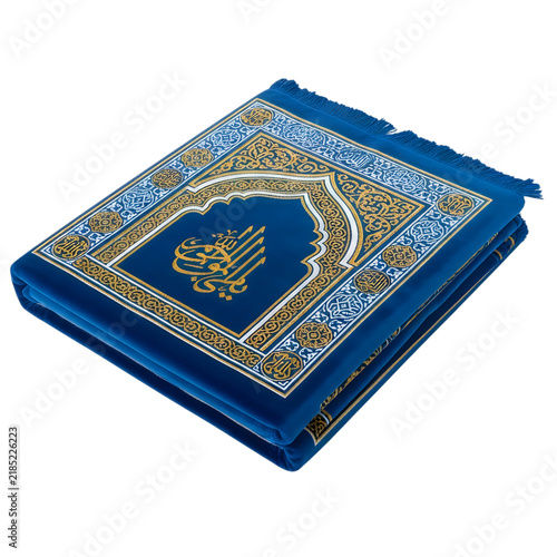 Blue holy quran book with gold ornate cover isolated on white
