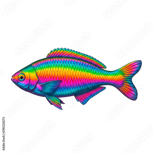 Colorful rainbow fish swimming isolated on a white background