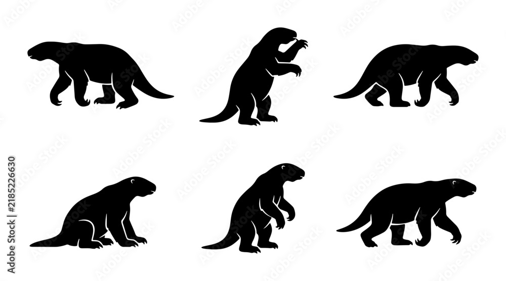 Fototapeta premium Dinosaur Silhouettes Collection, Prehistoric Animal Vector Icons, Ancient Reptile Graphics