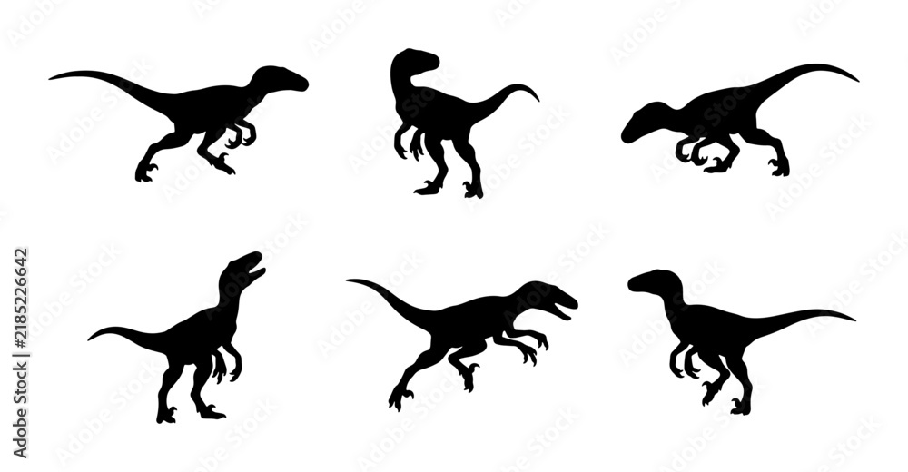 Obraz premium Dinosaur Silhouettes, Prehistoric Raptor Vector Icons, Jurassic Creature Graphics, Ancient Animal Set