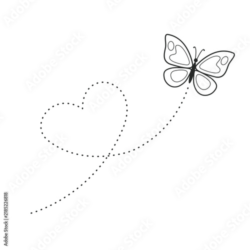 Butterfly outline with heart shaped dotted flight path