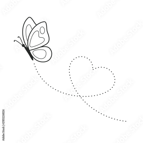 Butterfly outline with heart shaped dotted flight path