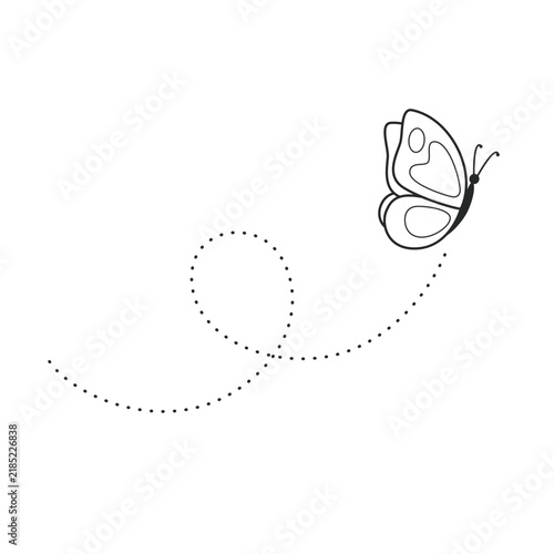 Beautiful flying butterfly outline with dotted path