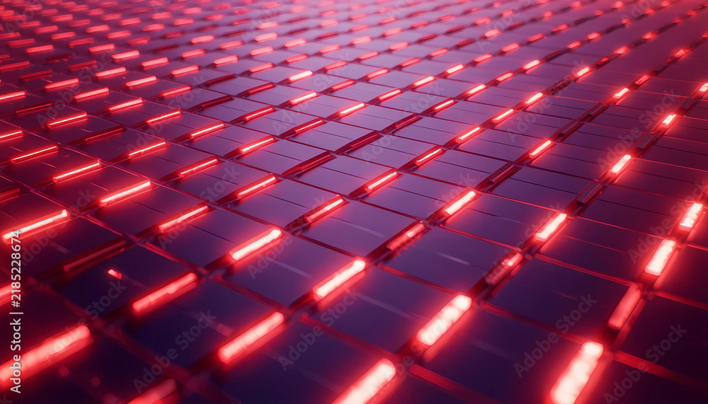 Fototapeta premium Futuristic dark digital grid pattern with glowing red neon light lines futuristic background abstract data electronic circuit light trails geometric pattern