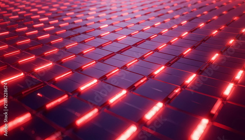 Futuristic dark digital grid pattern with glowing red neon light lines futuristic background abstract data electronic circuit light trails geometric pattern